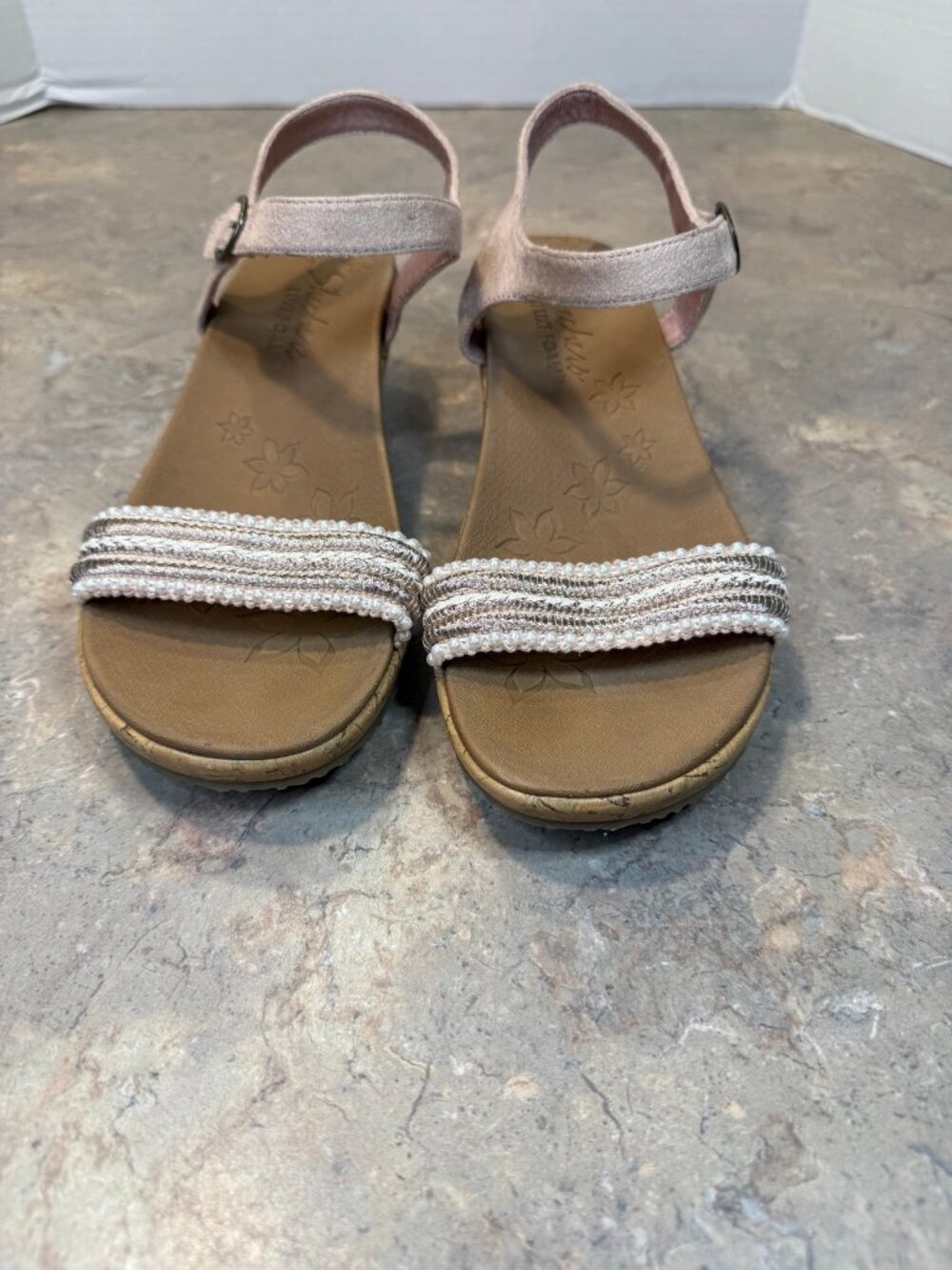 Skechers Luxe Foam Beaded Wedge Sandals Dusty Pink 10
